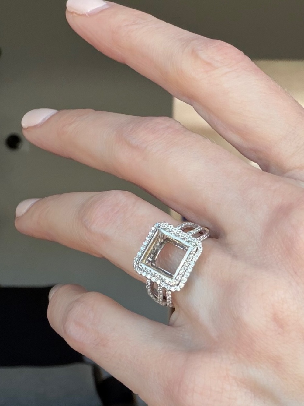 Platinum Diamond Halo Ring Setting | Fits 2ct Princess Cut | Size 5
